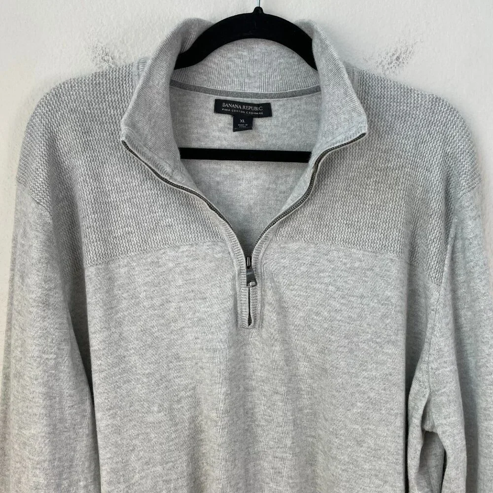 Banana Republic Mens XL Gray‎ Pima Cotton Cashmere Quarter Zip Pullover Sweater